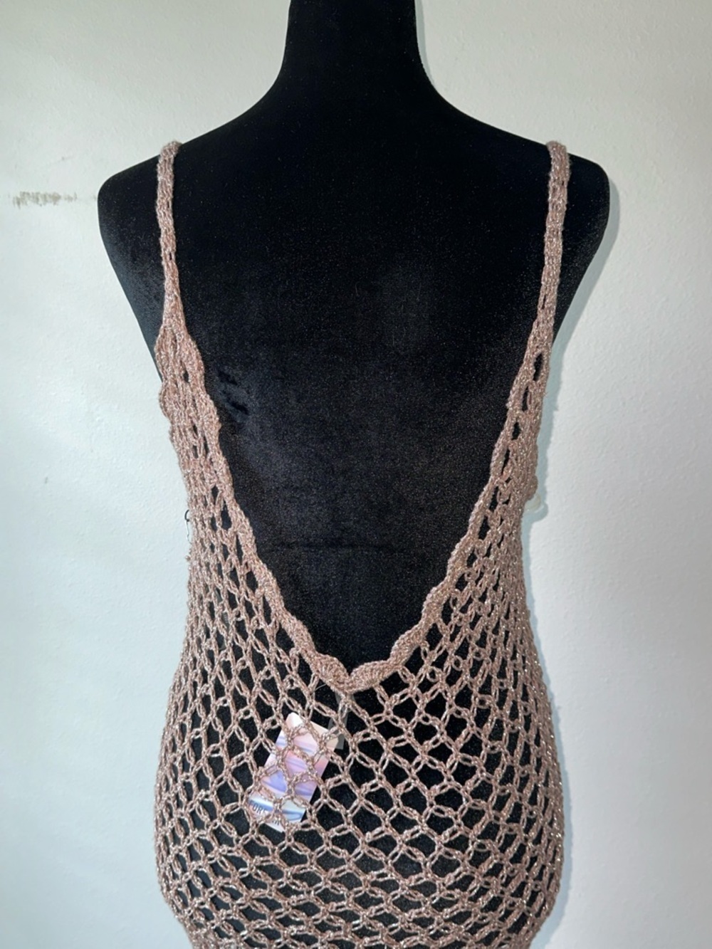 Sheer Metallic Crochet Swim Cover-Up Dress 👙 - Picture 4 of 8